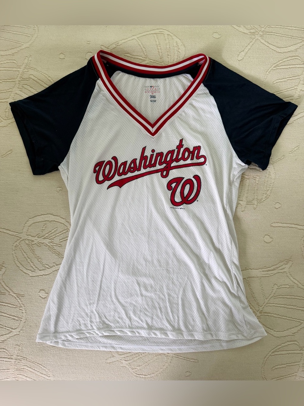 Washington Baseball V-Neck Baseball Tee - White, Navy, Red